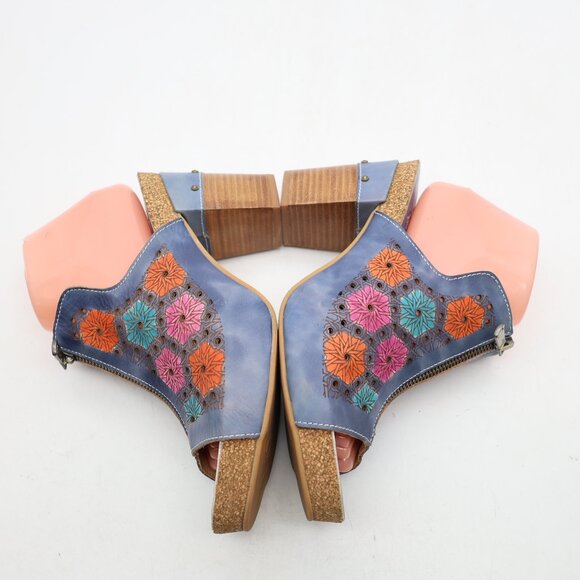 L'artiste Spring Step Zippia Blue Floral Women's EU 40 Open Toe Chunky Heel Clog - Picture 6 of 11